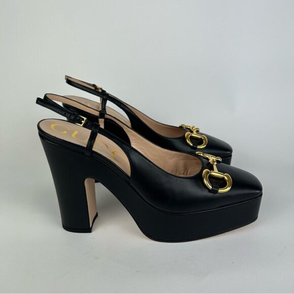 Gucci Horsebit Baby Platform Slingback Black Pumps Heels Size 40 - Picture 6 of 12